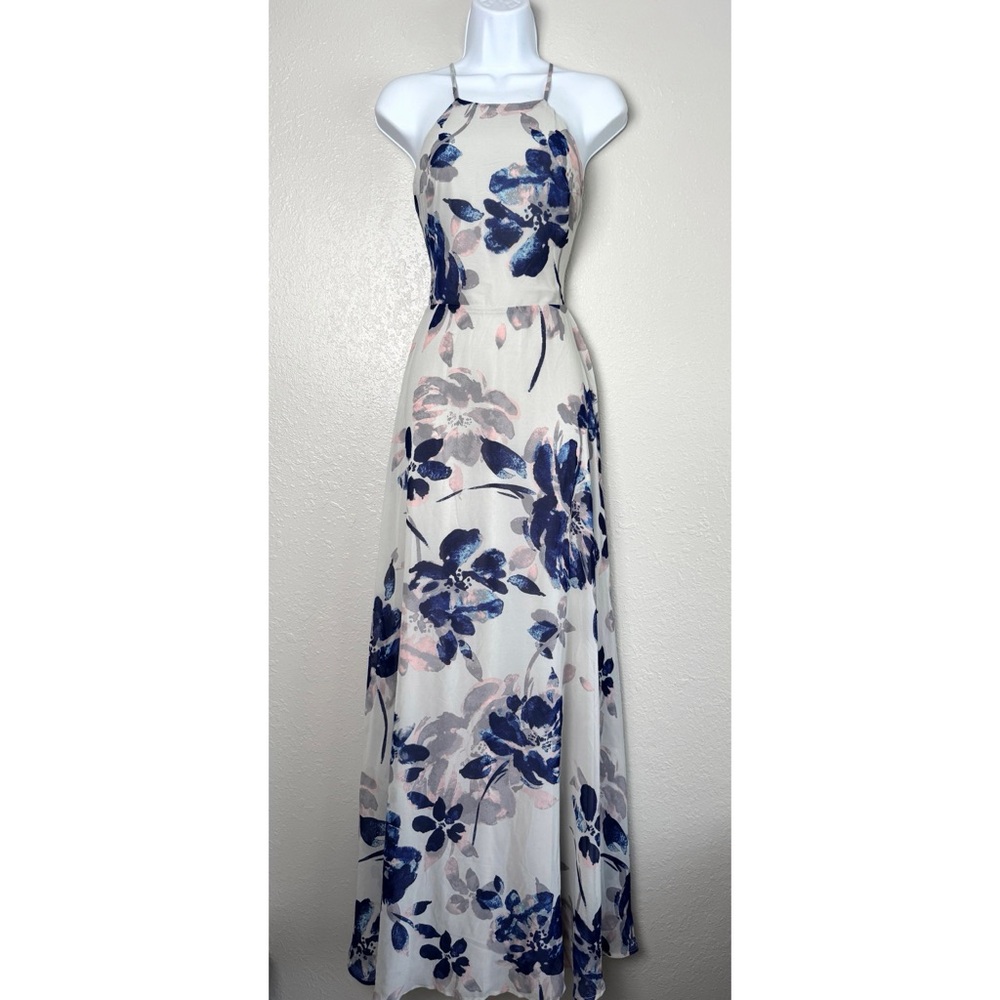 Lulus All I need blue gray floral open lace up back maxi dress S - Picture 2 of 12